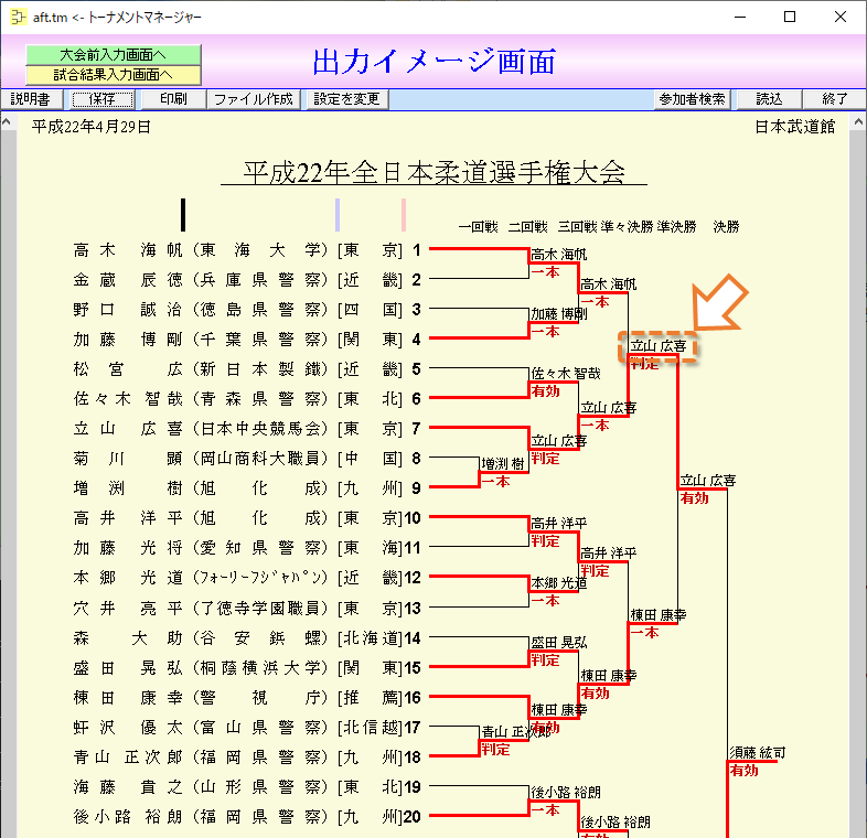 勝者表示ありのトーナメント表